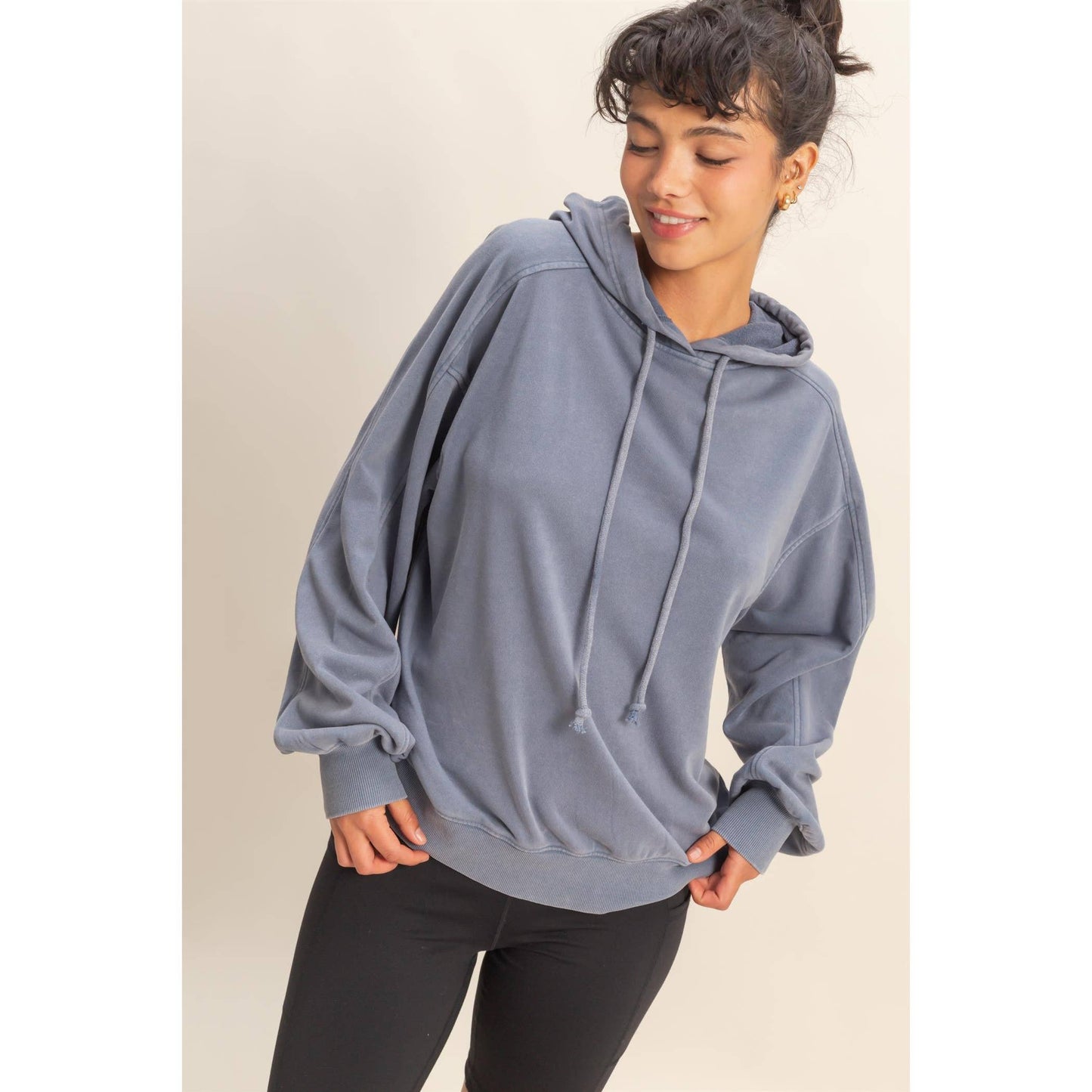 Mineral Washed Seam Detail Hoodie: DARK GREEN / S-M-L(2-2-2)
