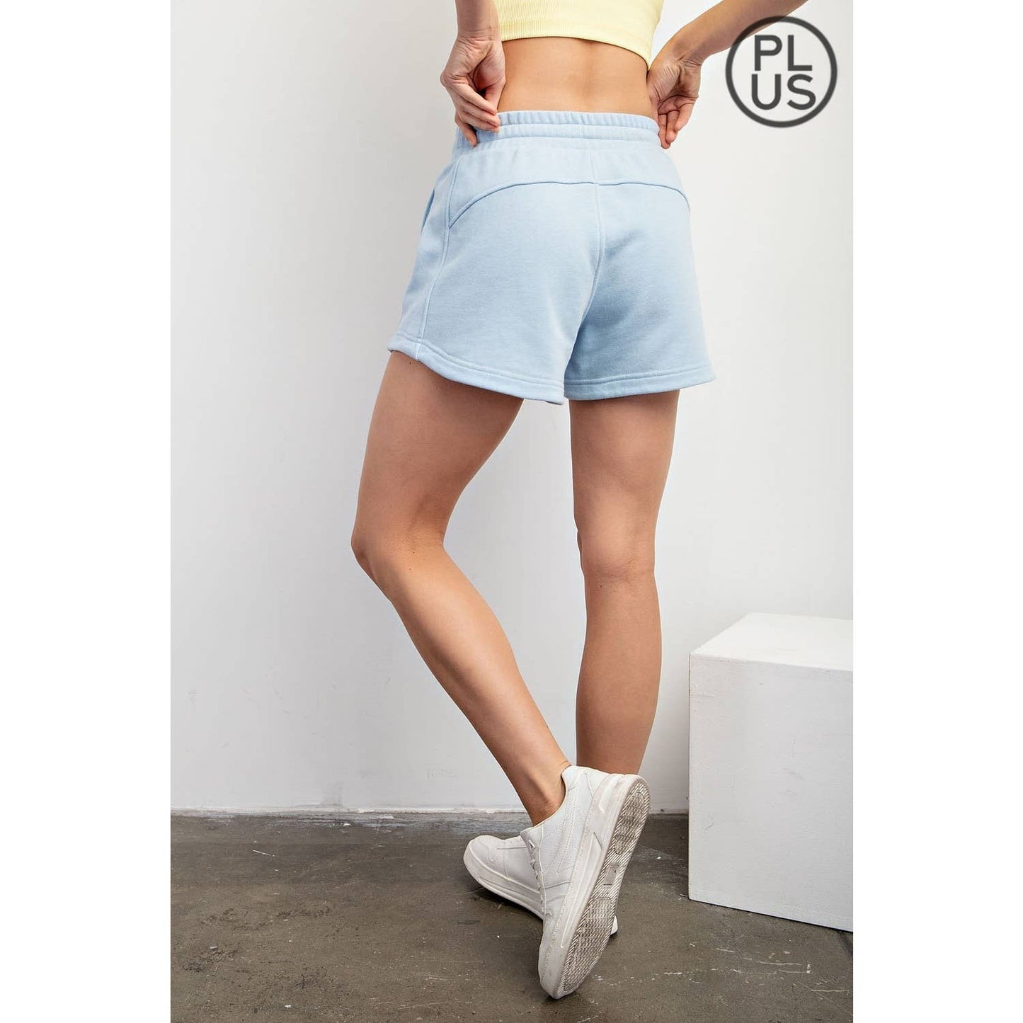 PLUS SIZE FRENCH TERRY BASIC SHORT: Lt Taupe / 1X-2X-3X(3-2-1)