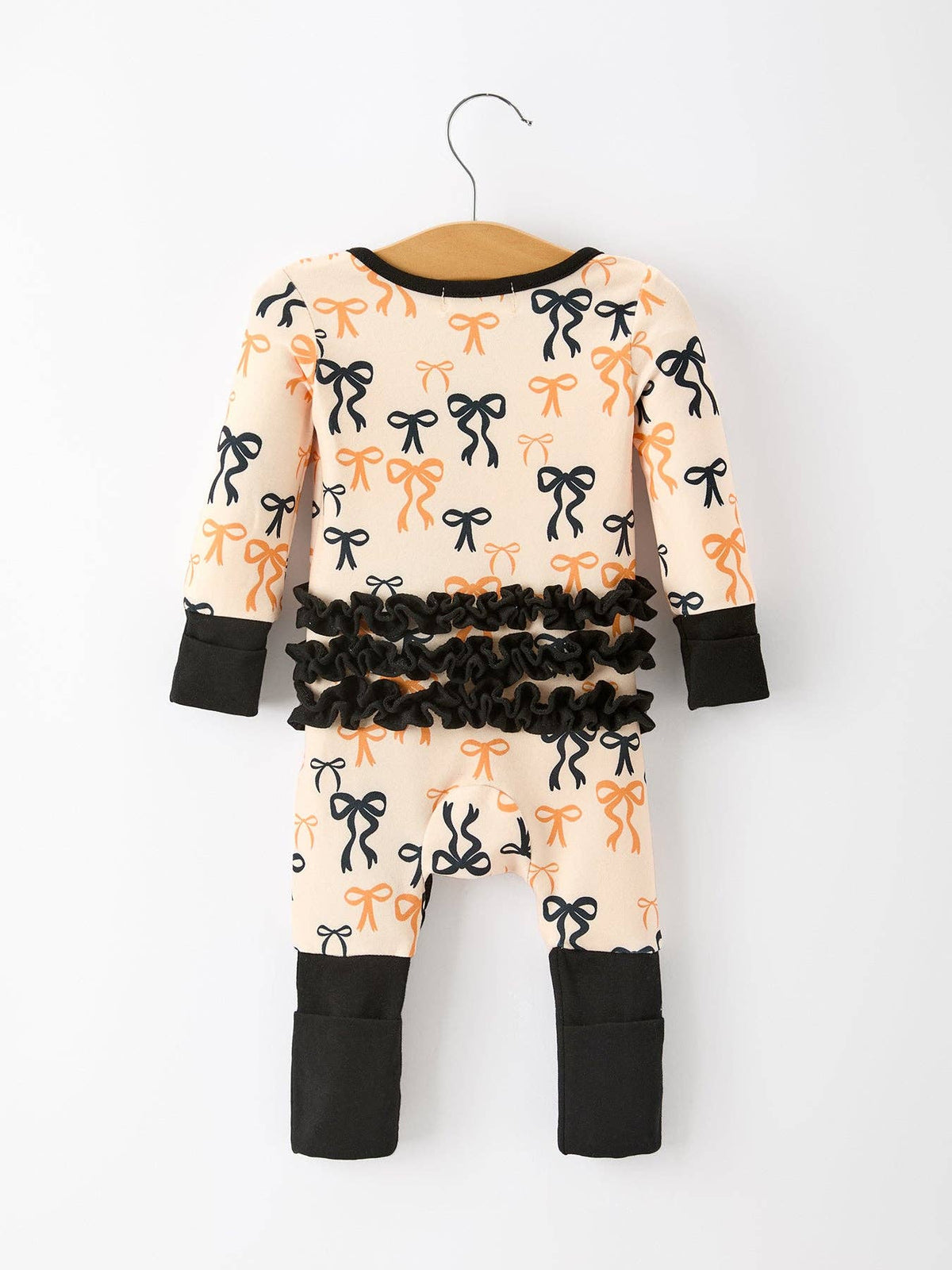 Halloween Bow Print Baby Girl Pajamas Ruffle Zipper Romper: 3M