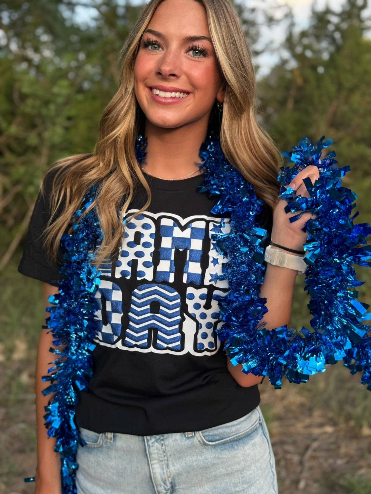 Funky Game Day Tee with Glitter Puff: Black / L / Short Sleeve