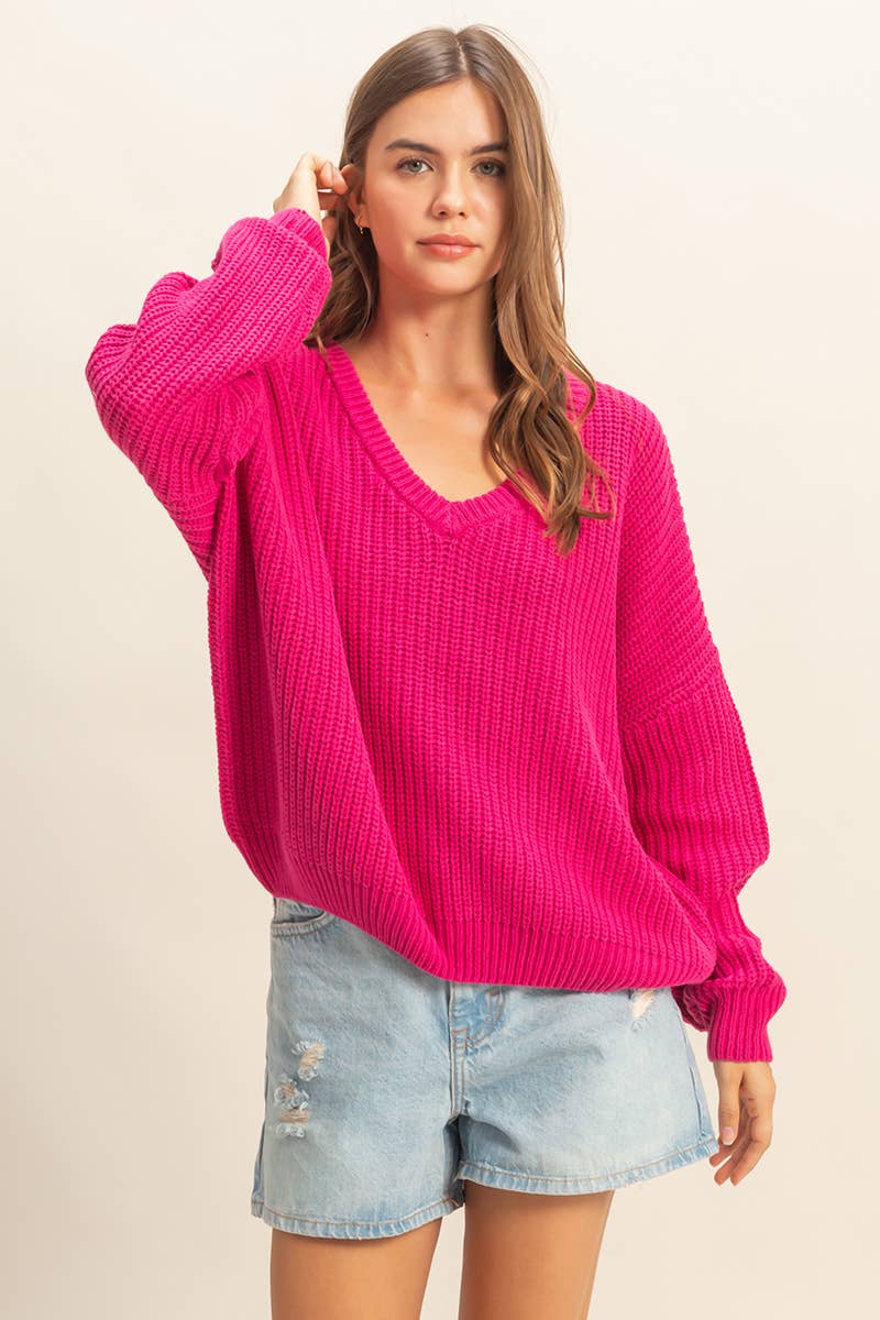 Oversized V-Neck Knit Sweater