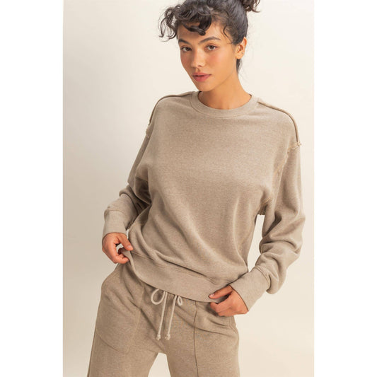 Raw Edge Sweatshirt: MOCHA