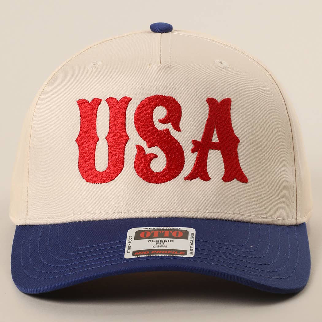 USA Typography Embroidery Two-Tone Trucker Hat : RED/NATL / One Size