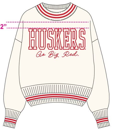 Nebraska Queen Oversized Striped Crew Sweater: Red/Ivory / XL