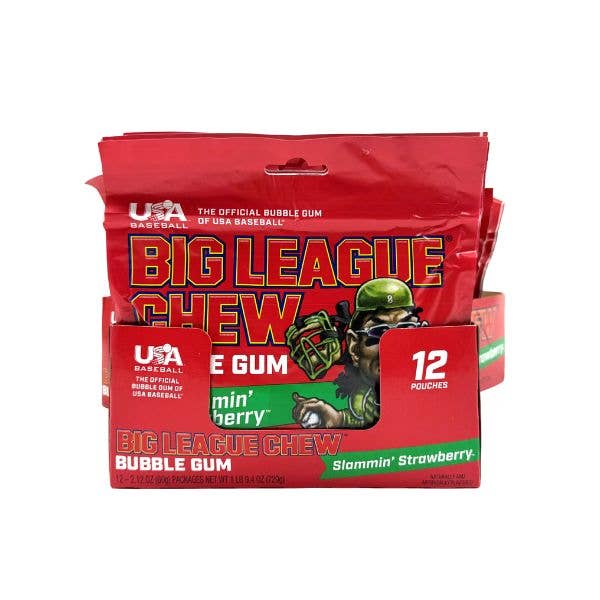 Big League Chew Slamming' Strawberry Gum, 12ct Pouches