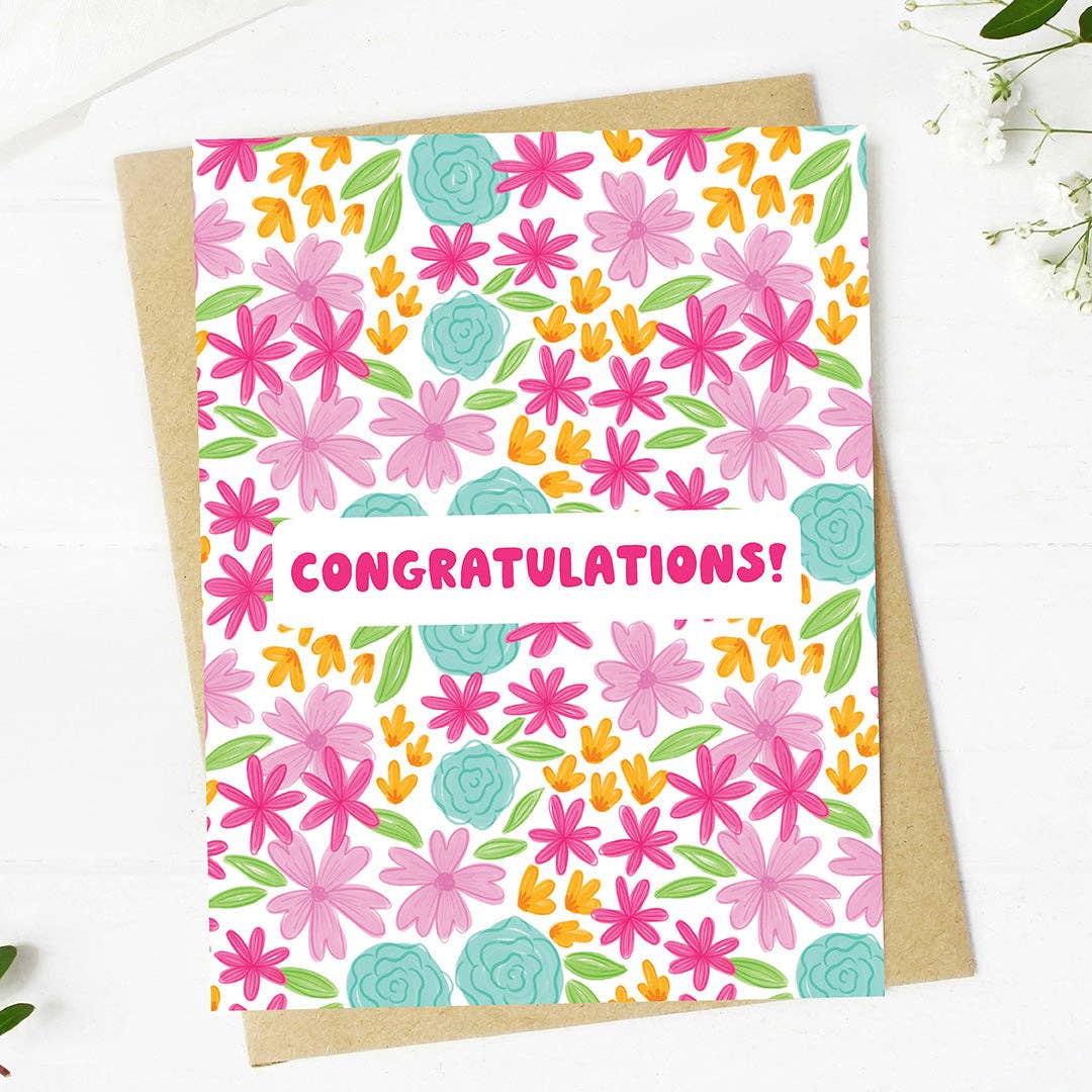 "Congratulations!" Floral Pattern Card