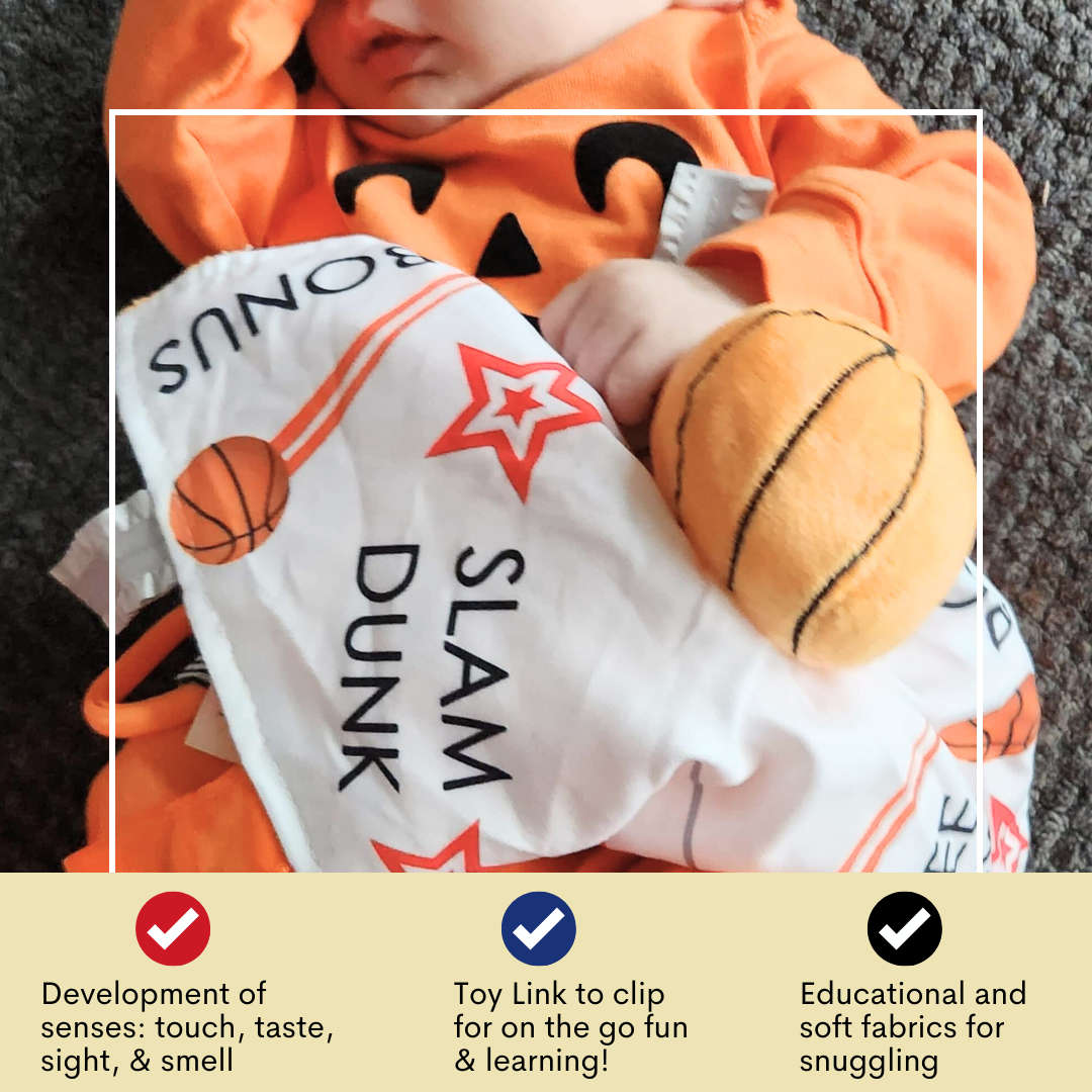 Basketball Baby Learning Lovey Tag Stroller Toy 10" x 10"