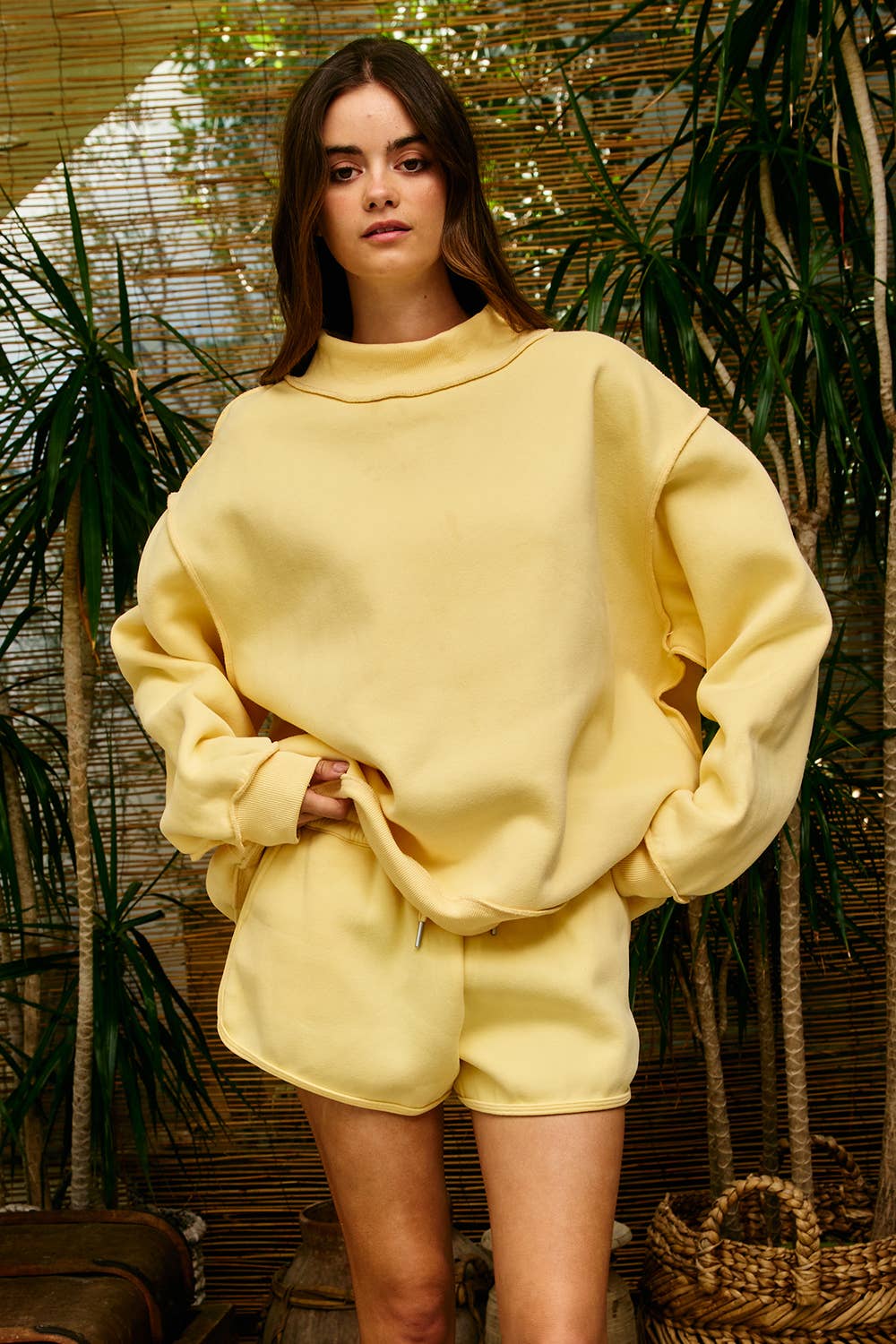 IP5425-2A | Drawstring Solid Scuba Dolphin Shorts: BUTTER YELLOW / S-M-L (2-2-2)