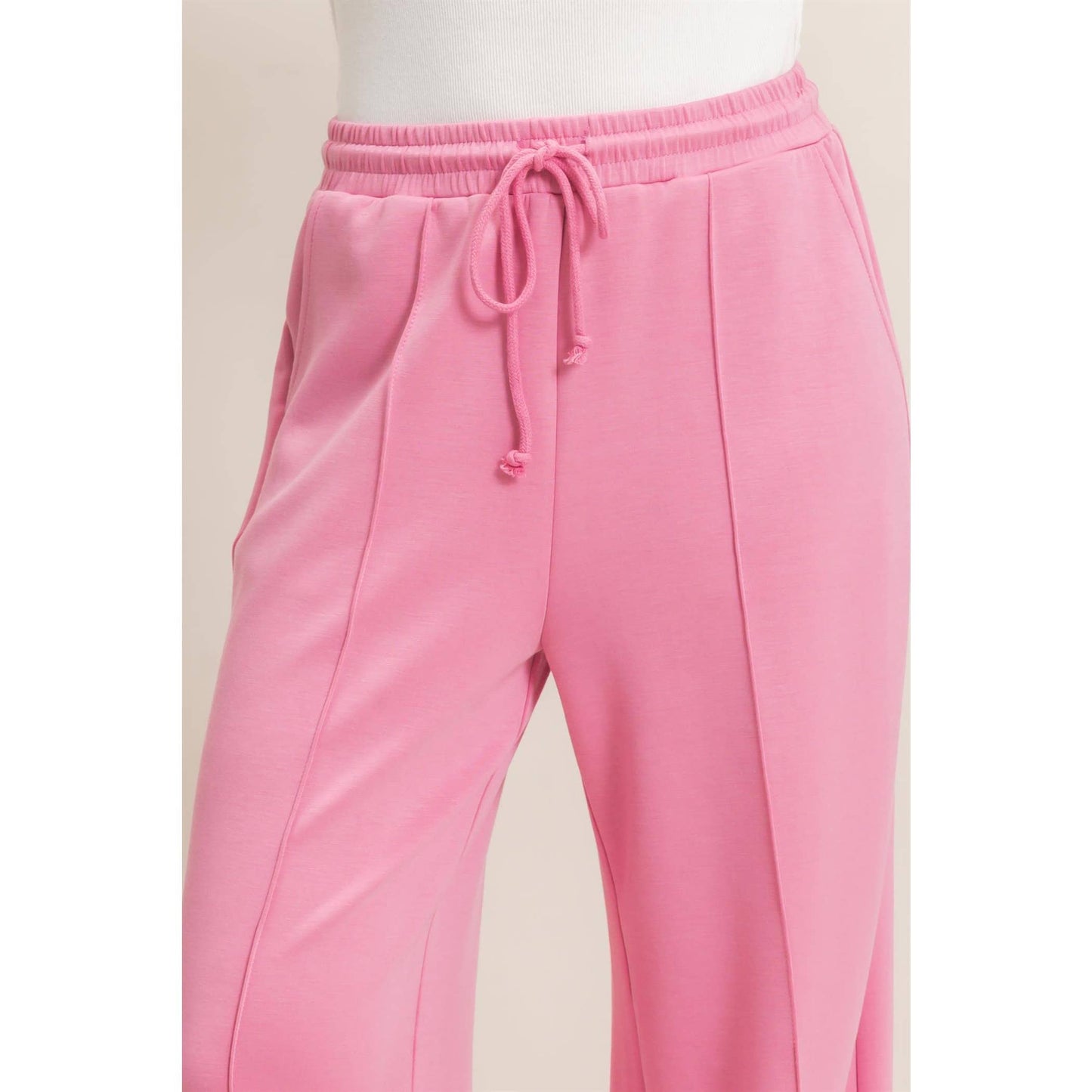 Drawstring Waist Pintuck Wide Leg Pants: DARK RED / S-M-L(2-2-2)