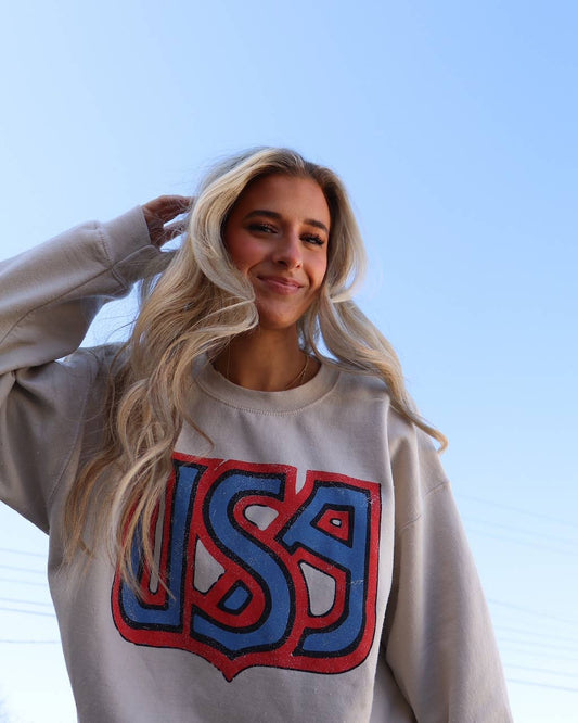 USA Sand Thrifted Graphic Sweatshirt
