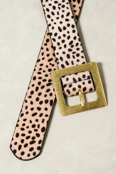 Classic Oversized Square Buckle Belts | Cheetah Beige