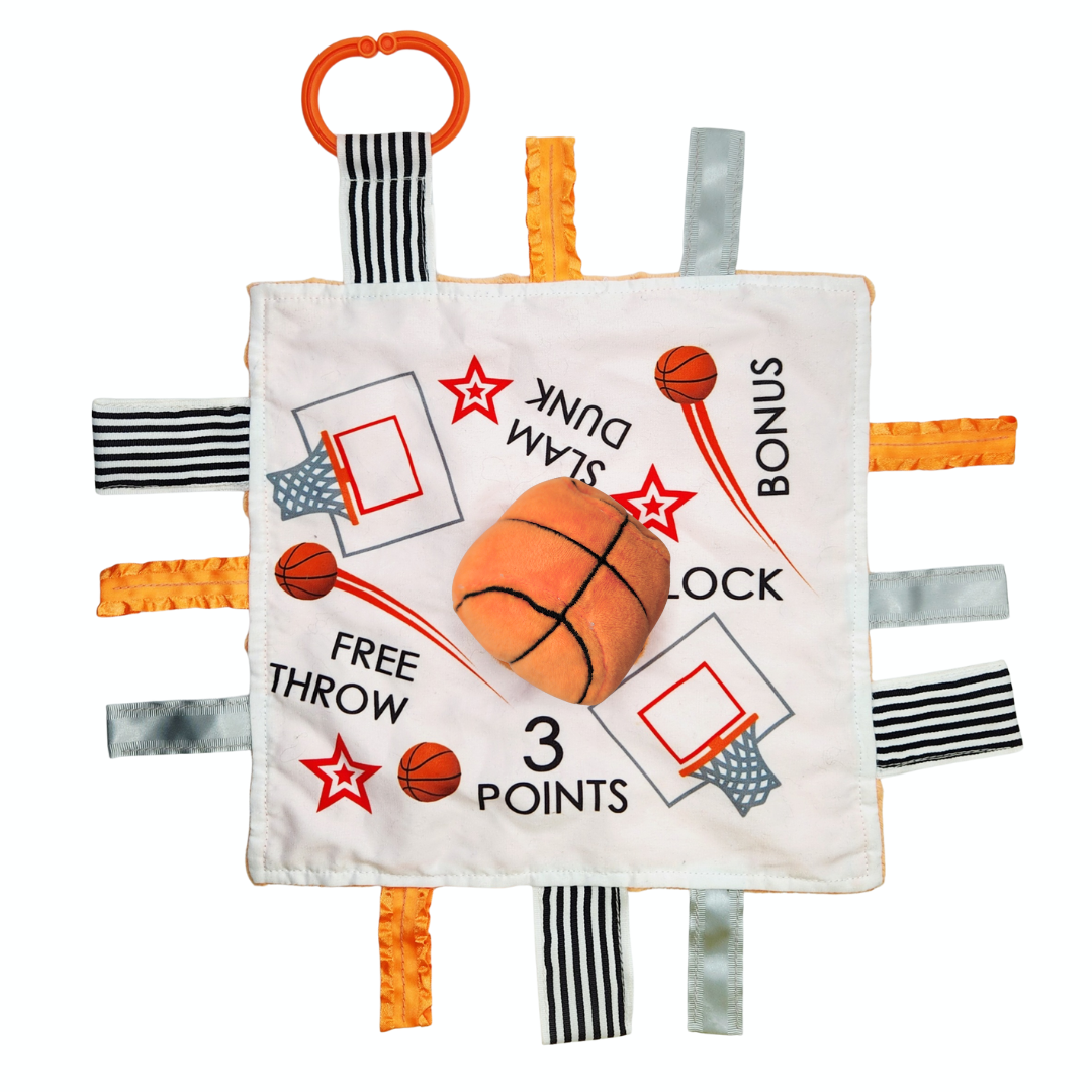 Basketball Baby Learning Lovey Tag Stroller Toy 10" x 10"