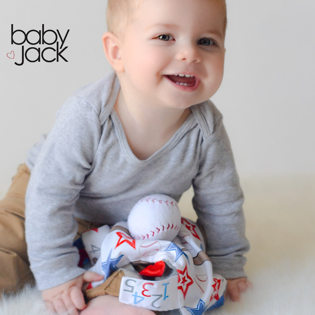 Baseball Baby Learning Lovey Tag Stroller Toy 10" x 10"