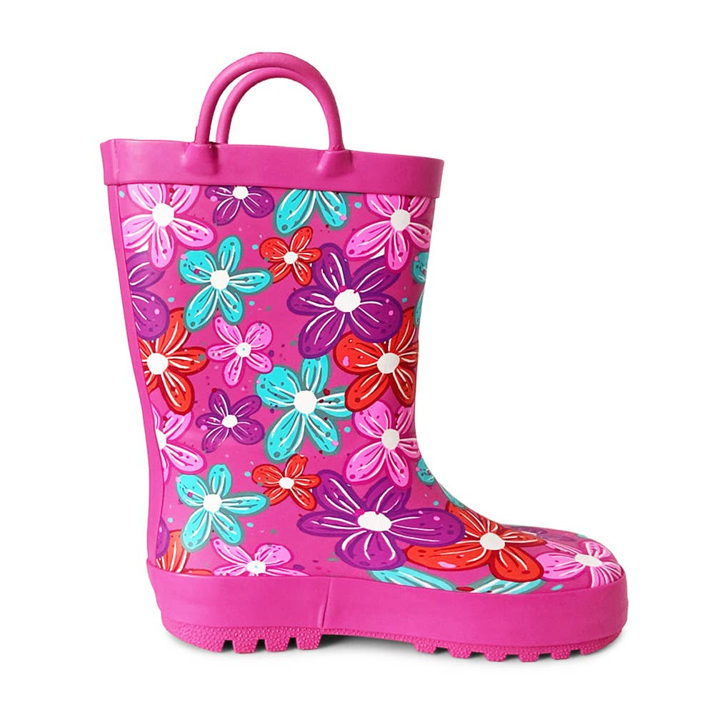 Norty Little Kids Girl's Waterproof Rubber Rain Boot 42303: Matte Pink Flowers / 3 Little Kid