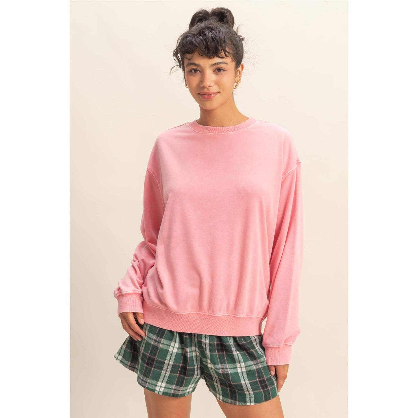 Oversized Mineral Washed Sweatshirt: CREAM / S-M-L(2-2-2)