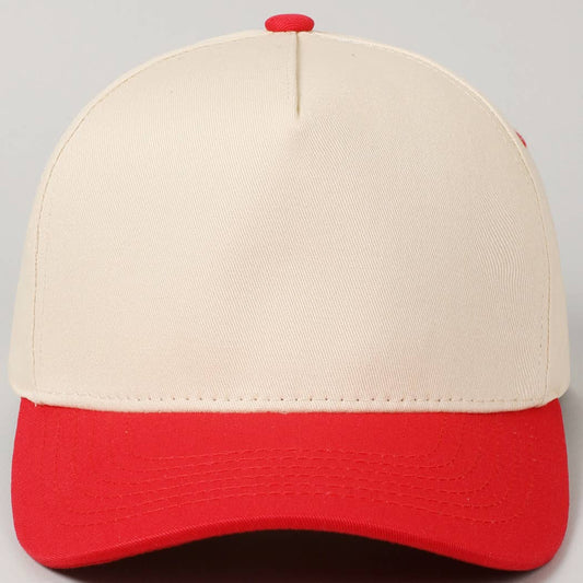 Kids Plain Two Tone Canvas Cotton Baseball Cap : Red / ONE SIZE