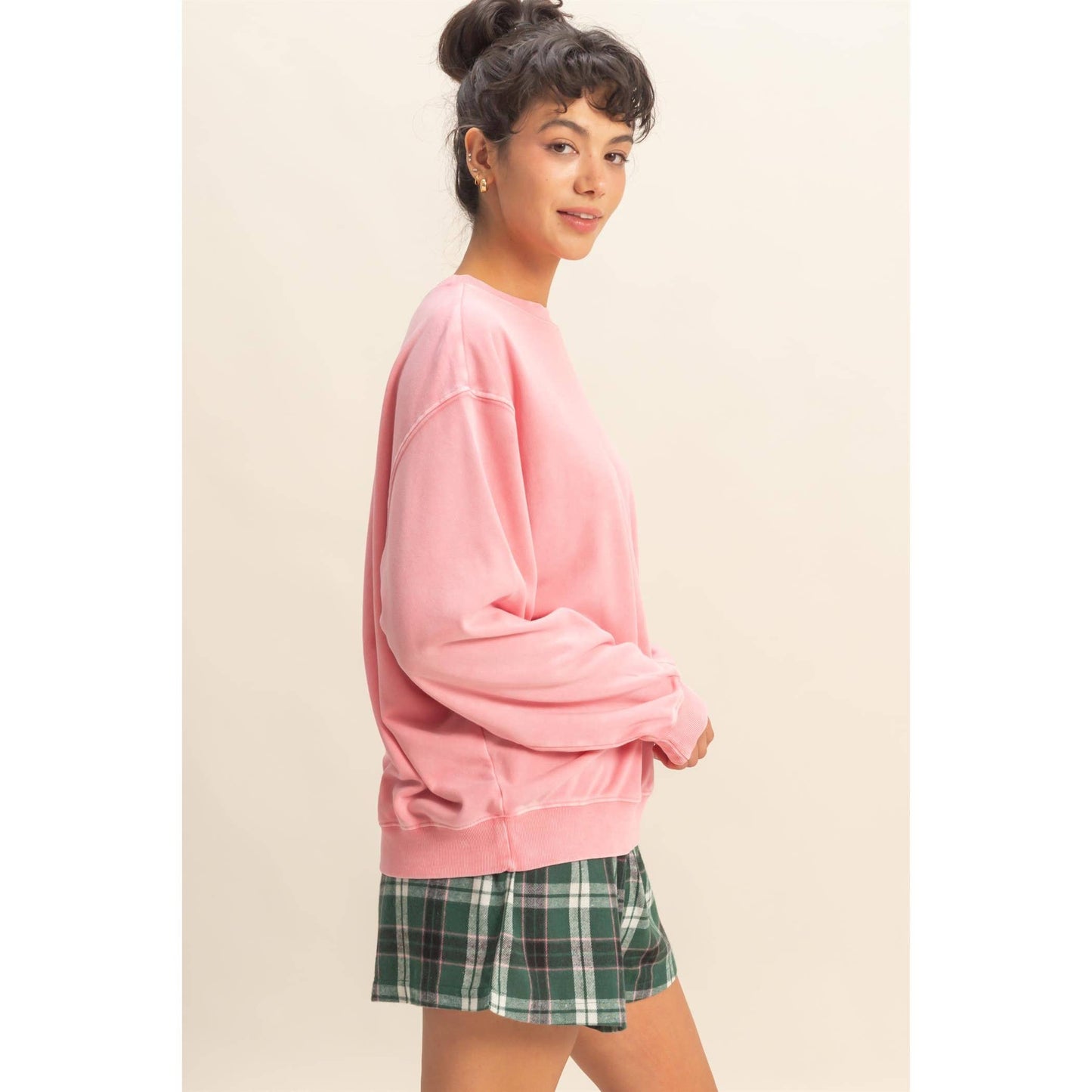 Oversized Mineral Washed Sweatshirt: TAFFY PINK / S-M-L(2-2-2)