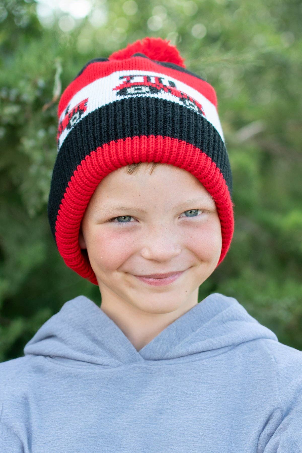 Red Tractor Knit Pom Beanie - Youth