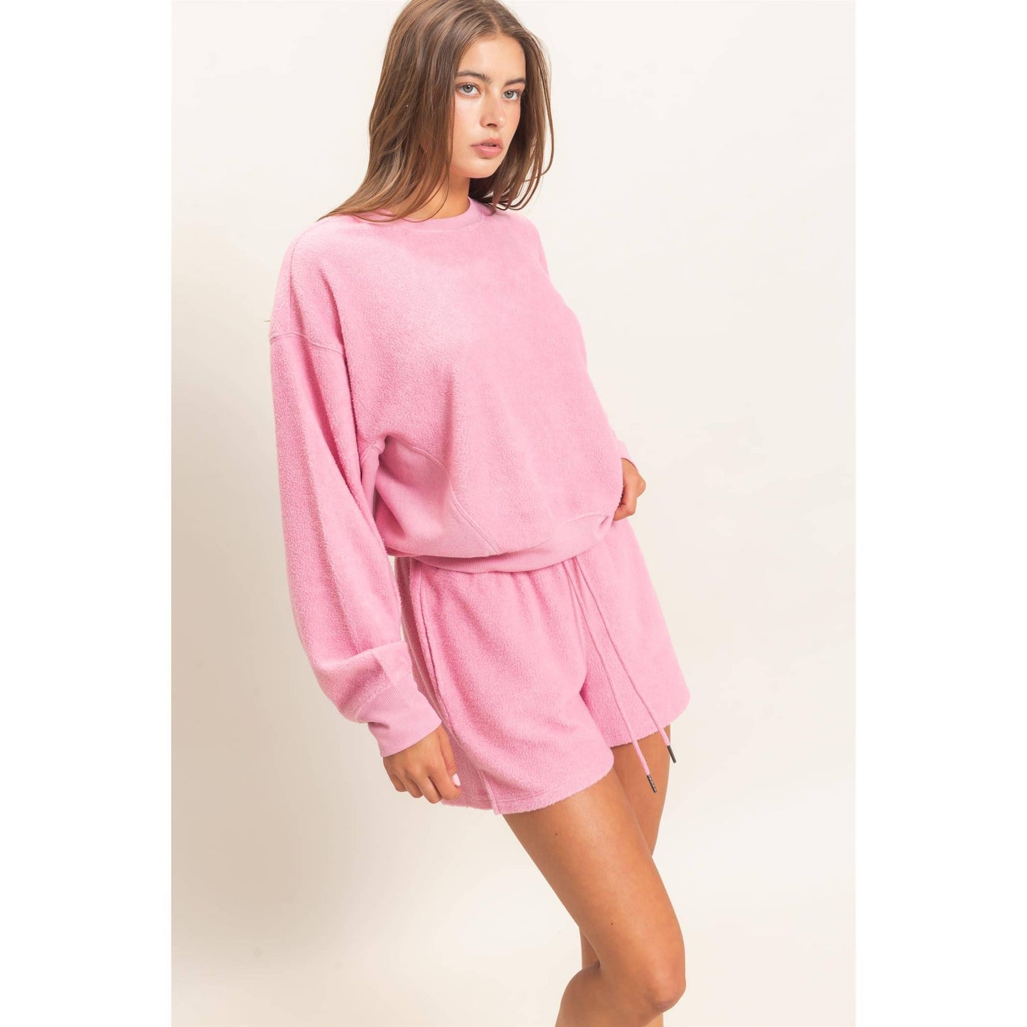 Contrast Sweatshirt & Shorts Set: DARK TEAL / S-M-L(2-2-2)