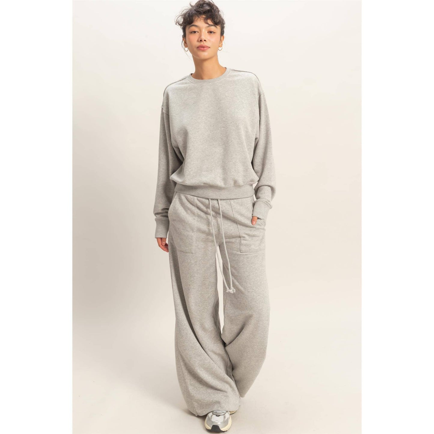 French Terry Wide-Leg Pants: GRAY