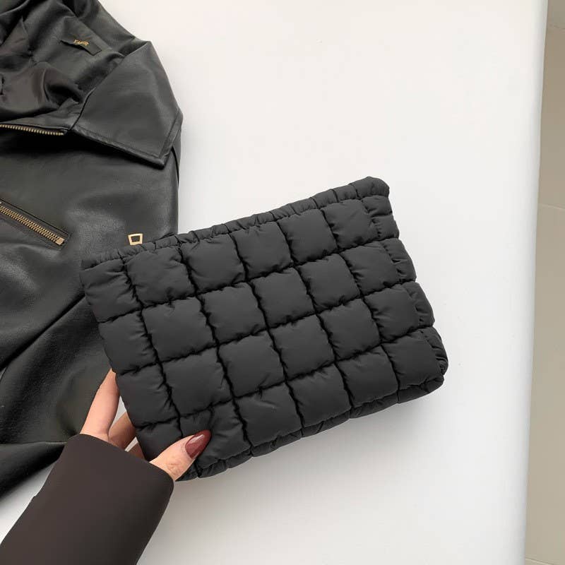 QUILTED PUFFY COSMETIC MAKEUP POUCH CLUTCH BAG | Kelly Green