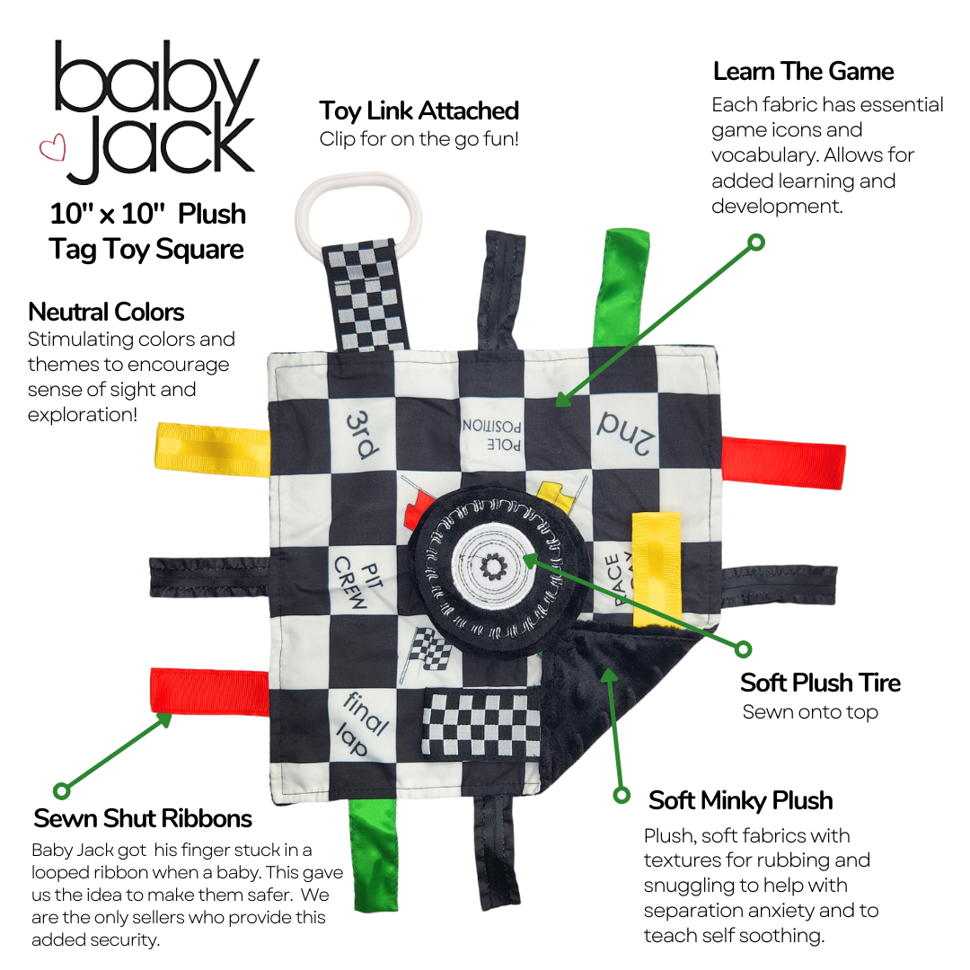Racing Flag Baby NASCAR Tag Stroller Toy 10" x 10"