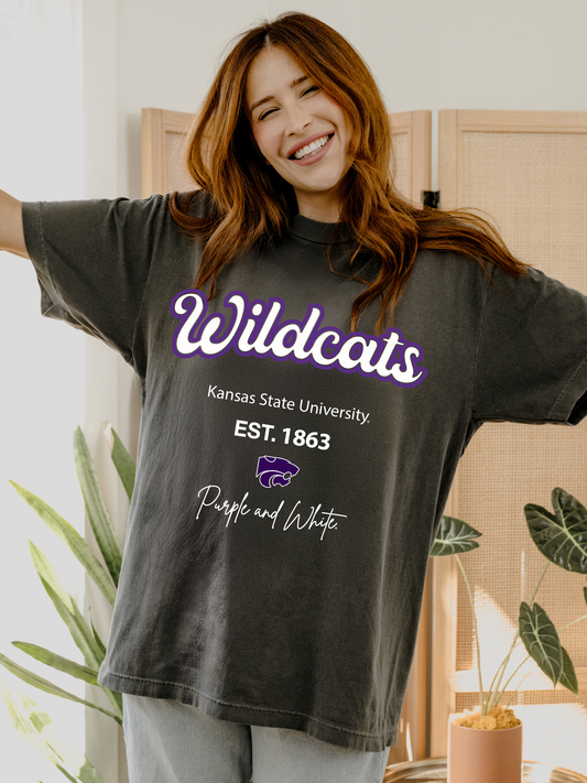 Wildcats Letterman Black Thrifted Tee