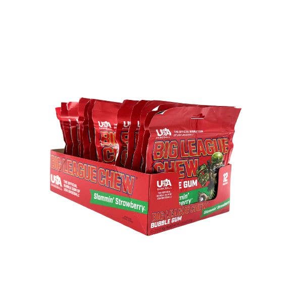 Big League Chew Slamming' Strawberry Gum, 12ct Pouches