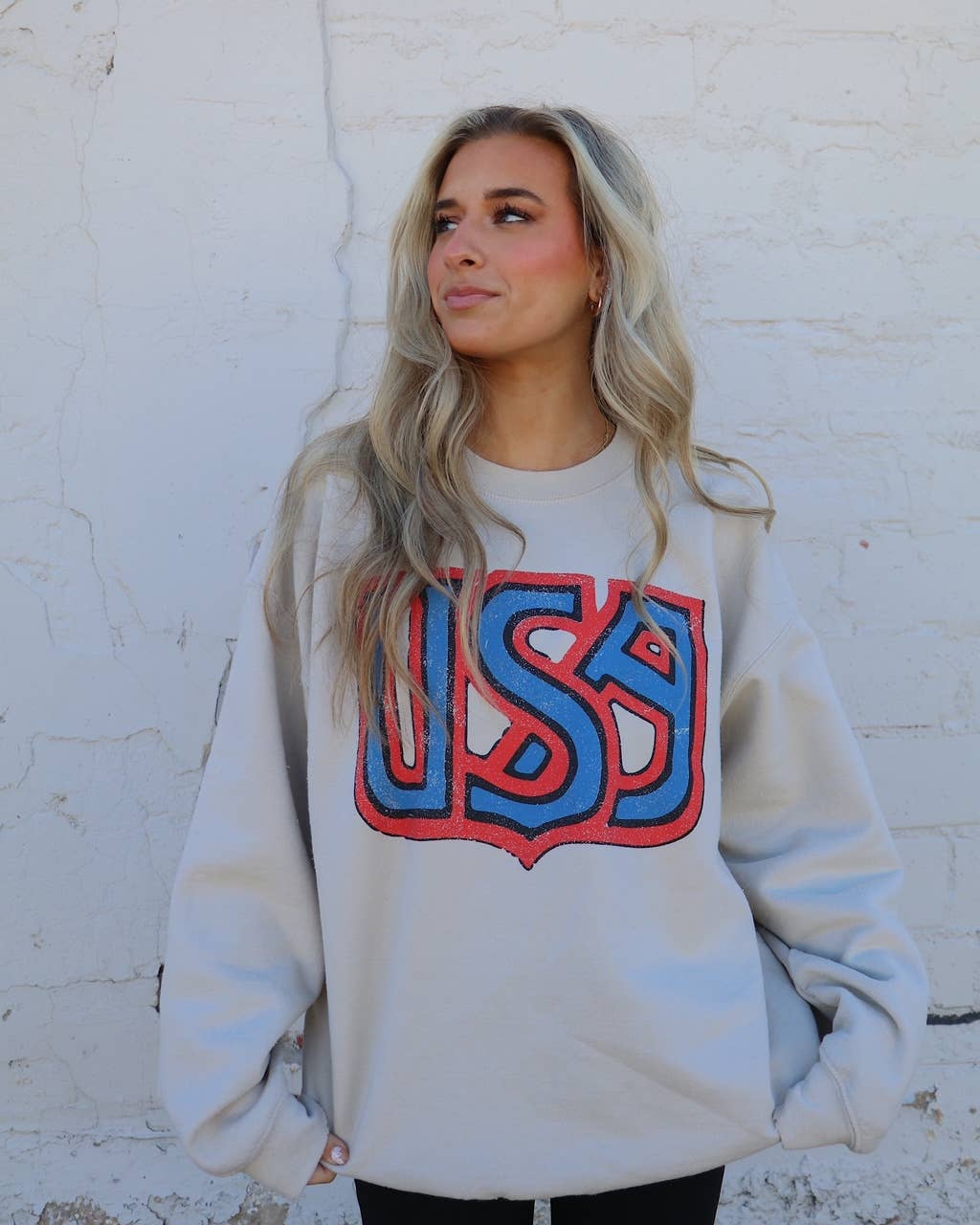 USA Sand Thrifted Graphic Sweatshirt
