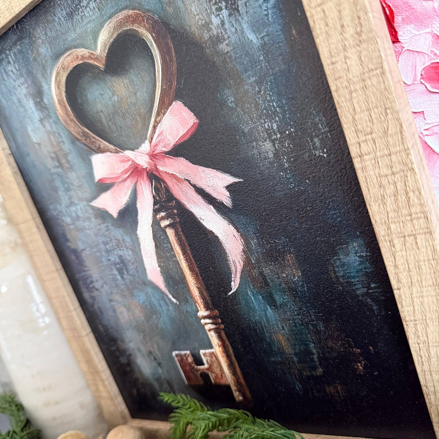 Vintage Gold Key W/ Pink Bow - 11x14 Inches