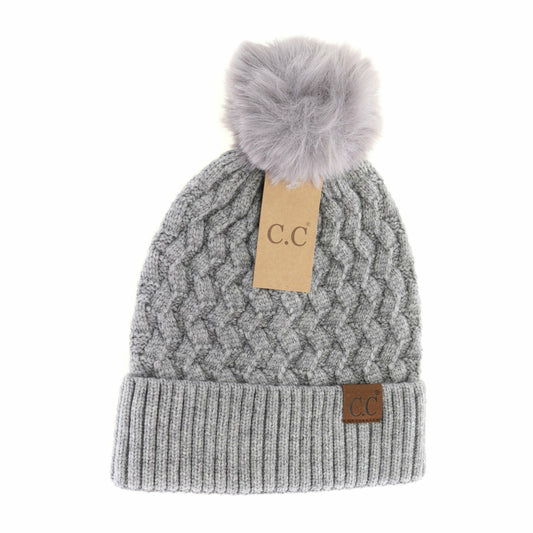 Woven Cable Knit Pom C.C Beanie