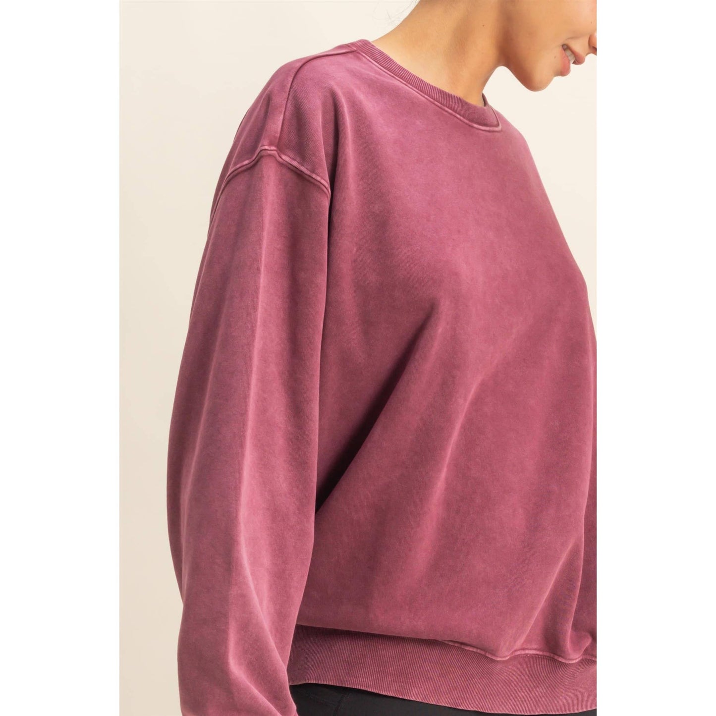 Oversized Mineral Washed Sweatshirt: TAFFY PINK / S-M-L(2-2-2)