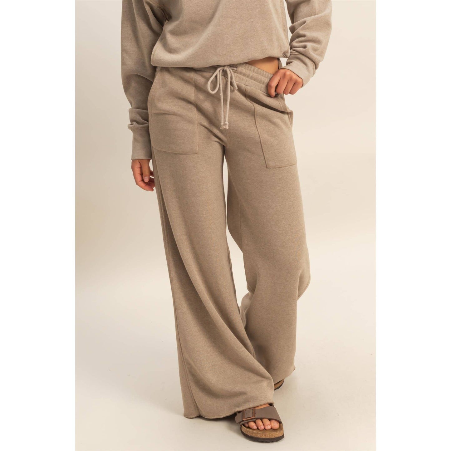 French Terry Wide-Leg Pants: MOCHA