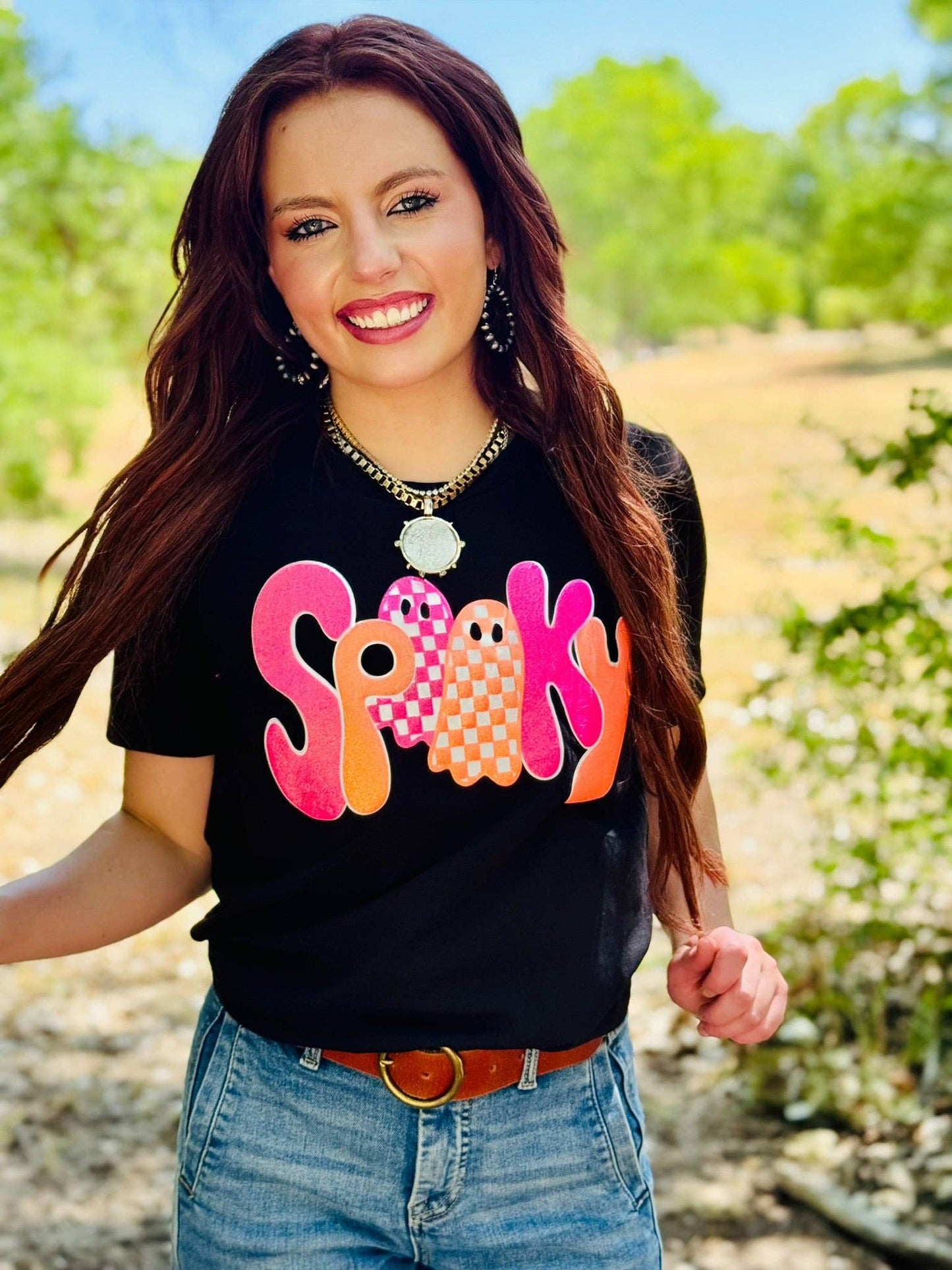 Spooky Tee in Glitter Puff: Black / 2XL