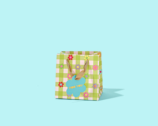 Green Gingham + Flowers Gift Bag