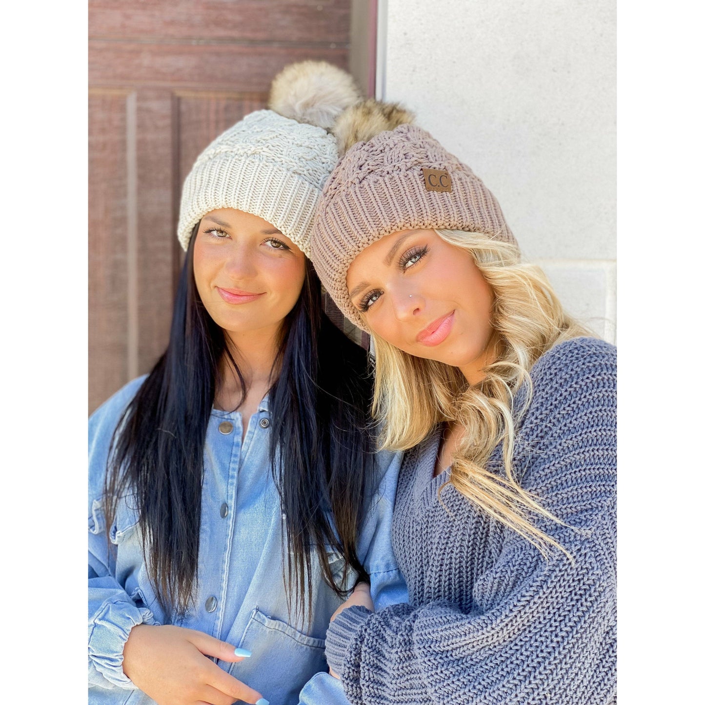 Ribbed Cable Knit Pom Beanie