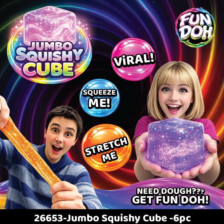 Fun Doh JUMBO Squishy Cube | Viral Assortment - 6/Display: Wholesale Price