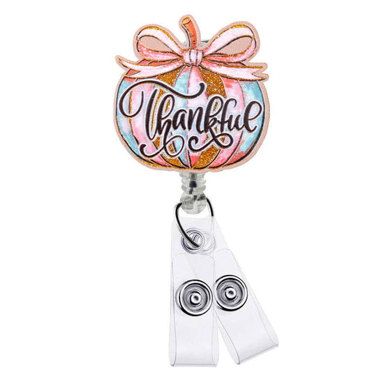 Thankful Pumpkin Acrylic: ATTACHED to badge reel (Non-Interchangeable)