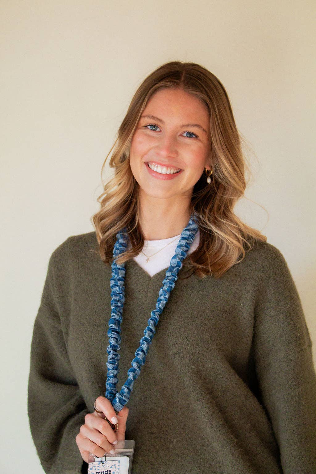 Denim Checked Lanyard