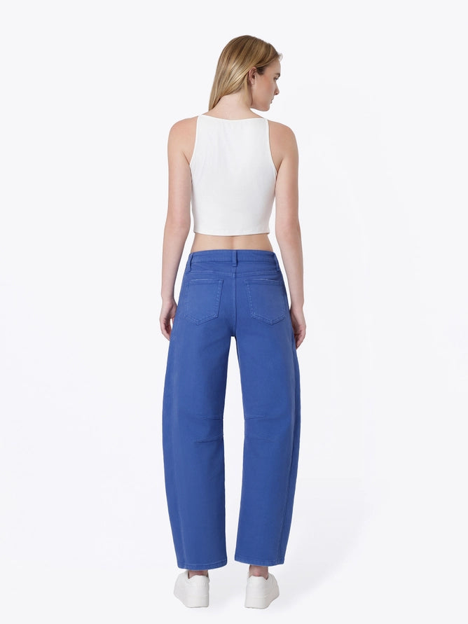High Rise Blue Darted Barrel Leg