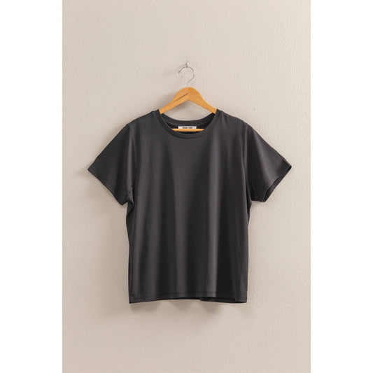 Basic Round Neck SS T Shirt: BLACK