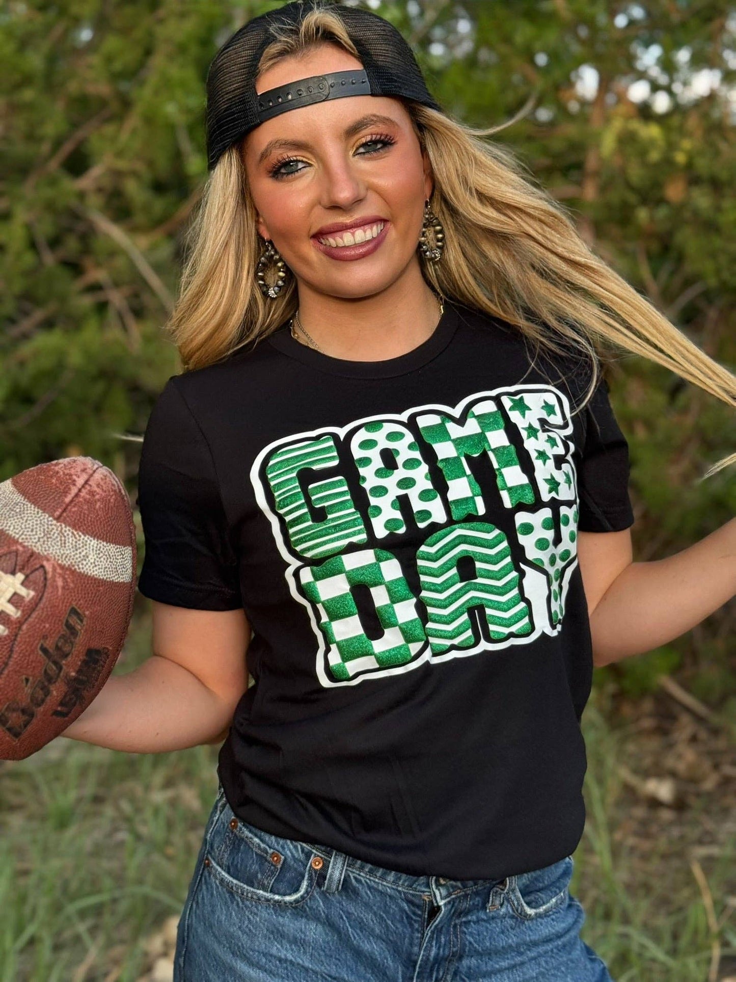 Funky Game Day Tee with Glitter Puff: Black / L / Short Sleeve