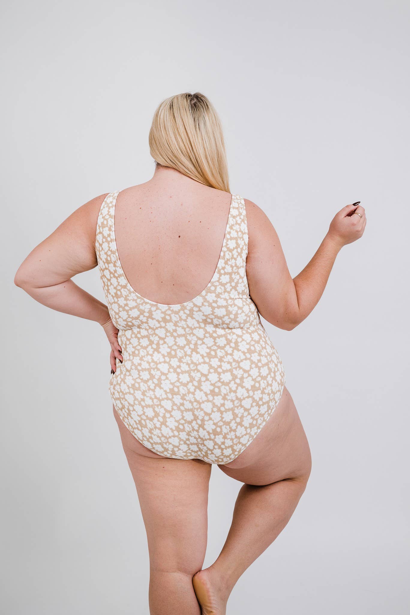 Tan Floral Backless 1 Piece