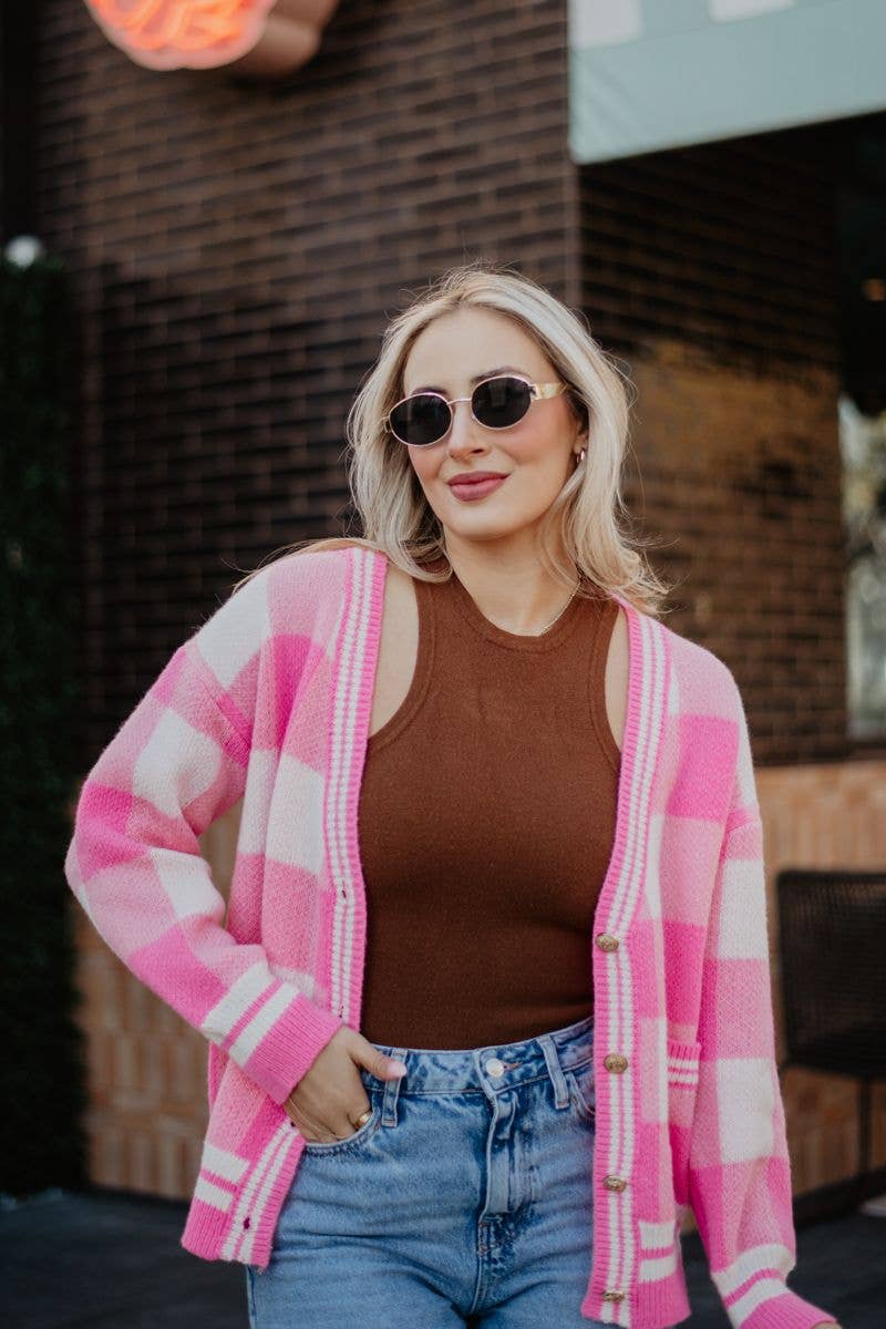 Open Front Plaid Cardigan