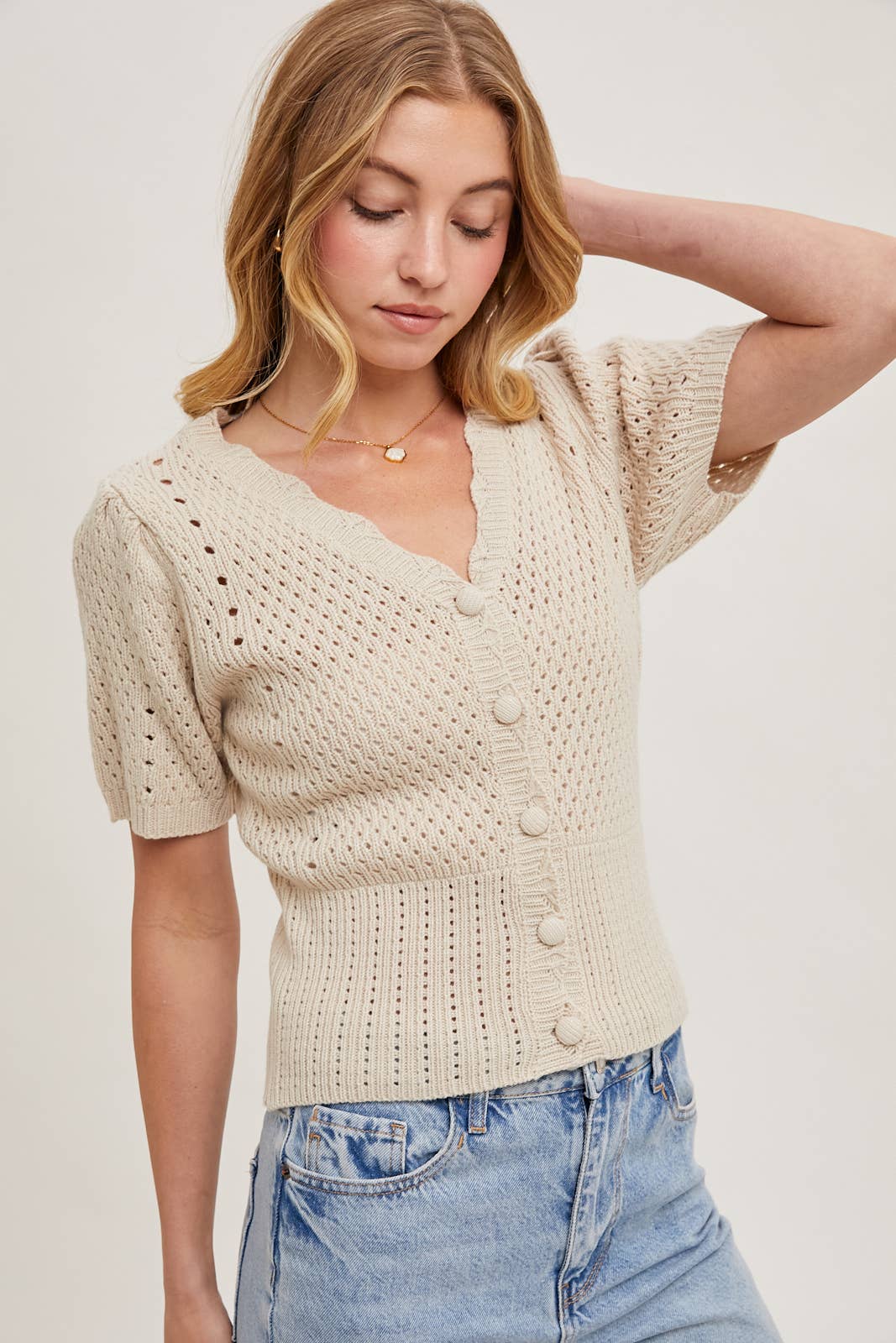 BUTTON DOWN SHORT SLEEVE KNIT CARDIGAN