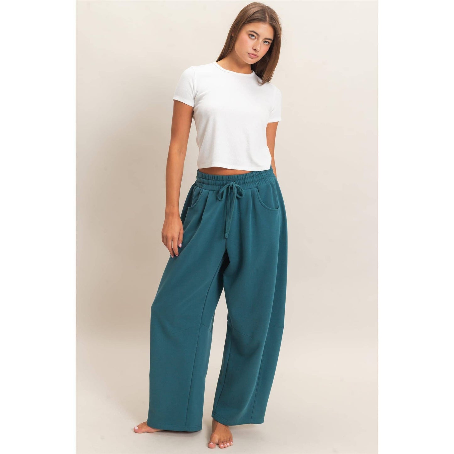 Drawstring Waist Barrel Sweatpants: BLACK / S-M-L(2-2-2)