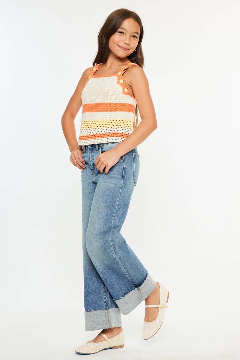 Kan Can Youth HIGH RISE CROP WIDE LEG JEANS