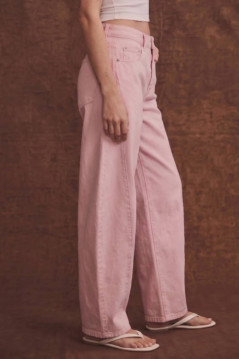 HIGH RISE PINK BARREL JEANS: Pink