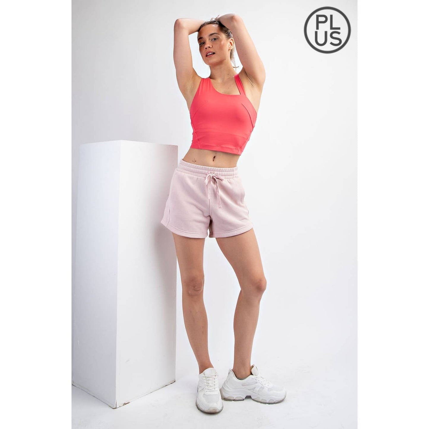 PLUS SIZE FRENCH TERRY BASIC SHORT: Lt Taupe / 1X-2X-3X(3-2-1)