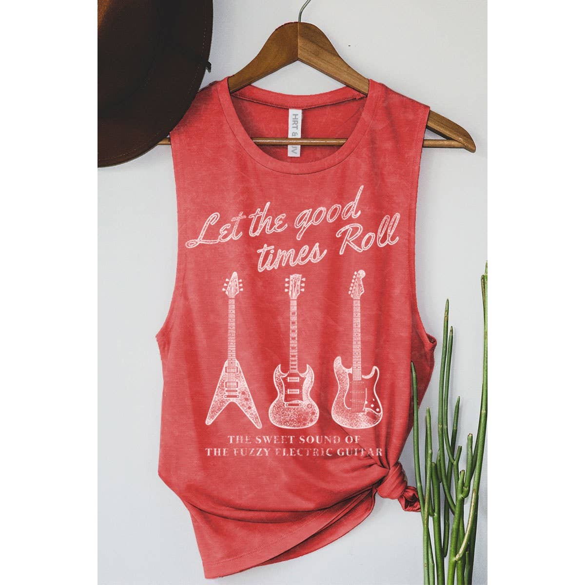 LET THE GOOD TIMES TO ROLL GUITAR MINERAL GRAPHIC TANK TOP